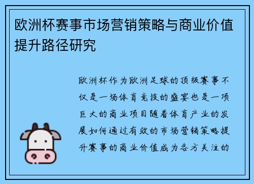 欧洲杯赛事市场营销策略与商业价值提升路径研究